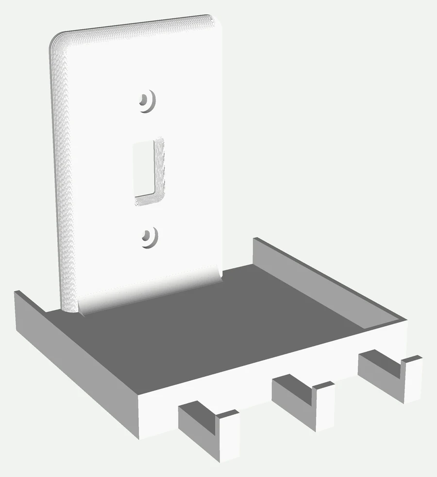 The ODin light switch shelf in white, single-switch size: a switch plate with a shelf projecting from its base and three key hooks underneath.